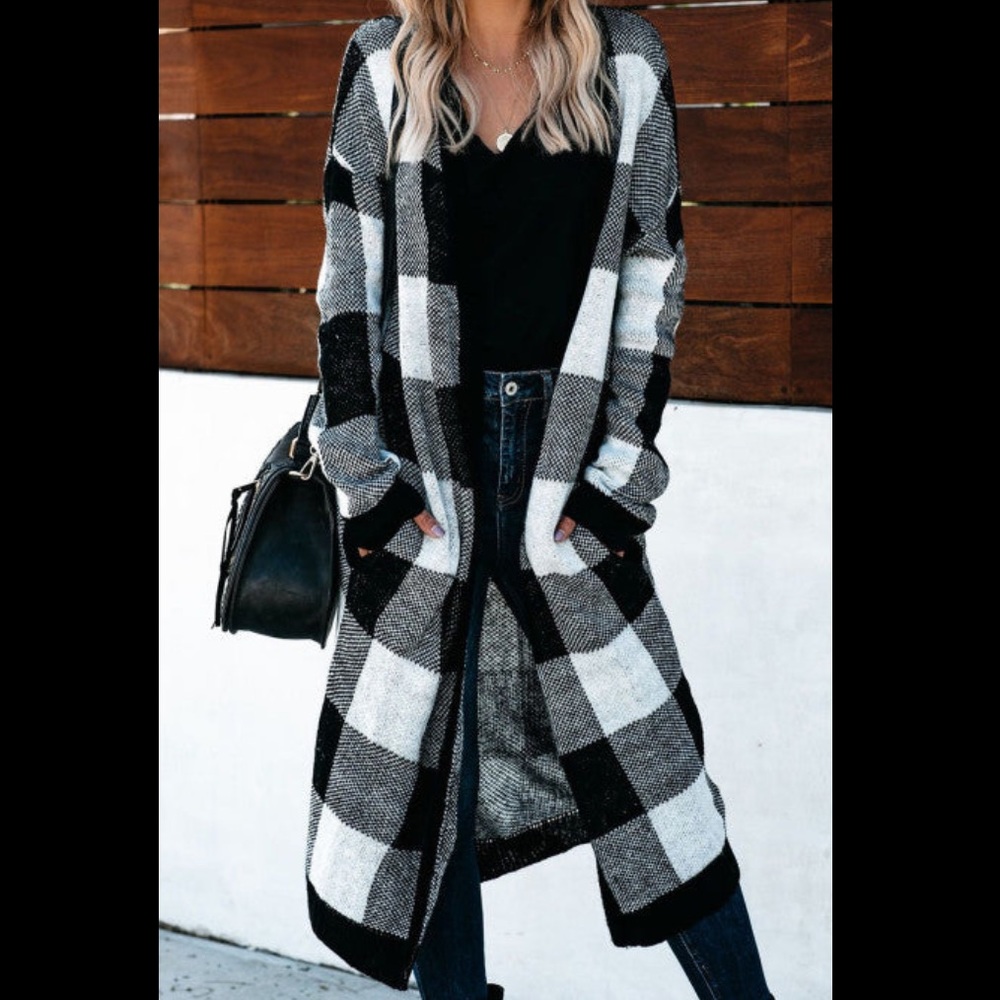 Long plaid cardigan